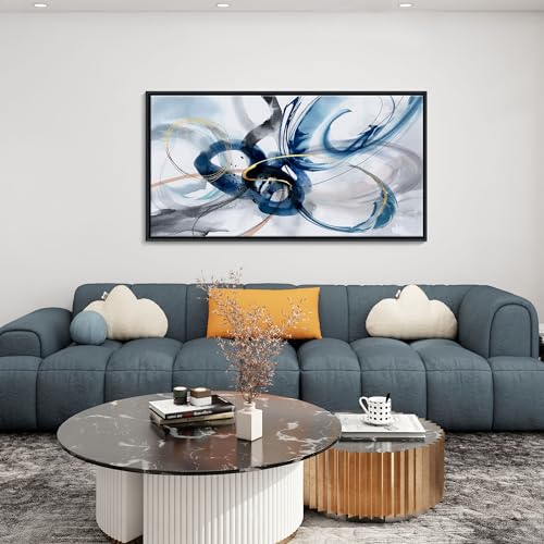 KLAKLA Modern Abstract Canvas Wall Art - Frame Wall Decor Living Room Picture Artwork for Office Bedroom Blue and White Decorative Paintings - color: Blue abstract - 4, size: 20x40