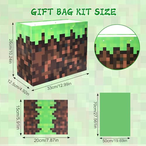 Cartoon Animation Party Gift Bags with Greeting Cards Tissue Papers Pixel Theme Goodie Bags Games Birthday Party Favors Supplies Candy Bags - color: Themed 2