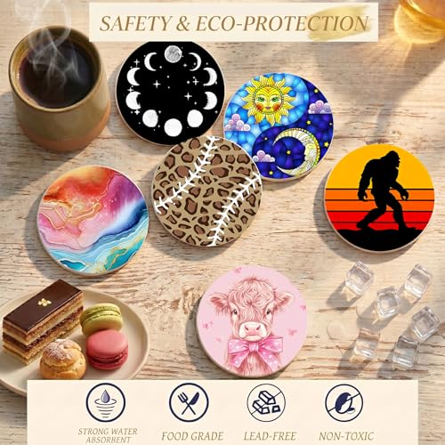 Raccoon Ceramic Coasters of 2 with Cork Backing Absorbent Cup Coaster | Non-Slip Coasters for Drinks and Coffee Table Office Desk Home Decor, Gifts for Raccoon Fans, Mom, Animal Lovers - color: Raccoon