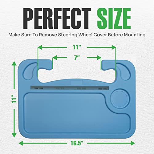 lebogner Steering Wheel Tray, Car Tray for Eating, Hook On Steering Wheel Desk for Food, Laptop and Car Accessories, Car Road Trip Must Haves Gadgets Car Table (Light Blue, with Tablet Slot) - color: Light Blue, With Tablet Slot