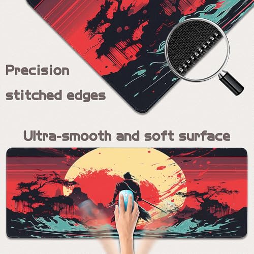 Gaming Mouse Pad - (31.5"×11.8") Japanese Samurai Large Mouse Pads for Desk - Desk Mat for Keyboard and Mouse with Non-Slip Base, Desks Pad Matfor Game/Office & Home - color: Japanese Samurai-2, size: 31.5L x 11.8W inches