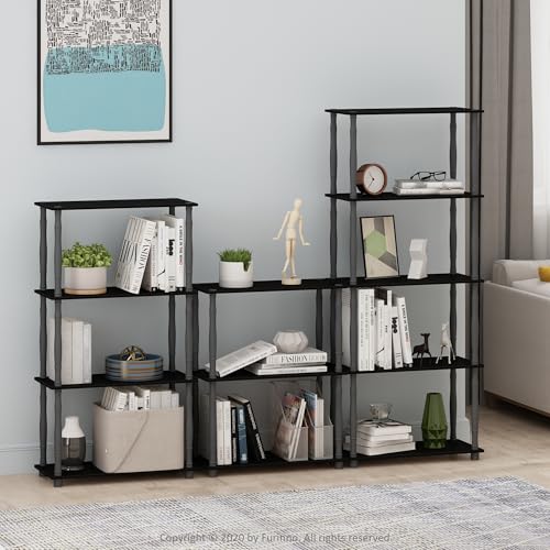 Furinno Turn-N-Tube 3-Tier Compact Multipurpose Shelf Display Rack with Classic Tube, Black/Grey - color: Black/Grey, size: 3-Tier Classic Tube