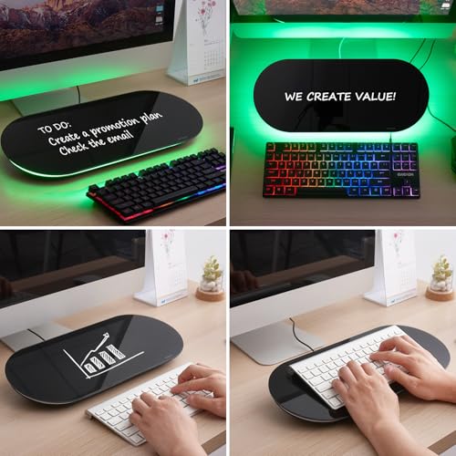 TSJ OFFICE Glass Desktop Whiteboard - 17 X 7 Inches Small Dry Erase Board with Green Light, Black Glass White Board Surface Notepad with 1 Drawer, Desk Organizers for Office, Home, School Supplies - color: Green Light (Black Glass)