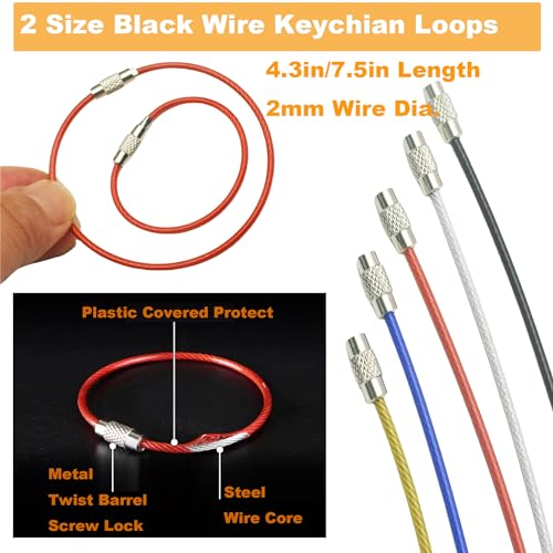 50 Pack Cable Keychains 2mm Coated Steel Wire Loops - 4.3 Inch Key Rings for Hanging Luggage Tags, Keyrings,ID Holders and DIY Crafts,5 Colors Assorted(50 Pcs) - color: Multicolor, size: 2mm-4.3in(50Pcs)