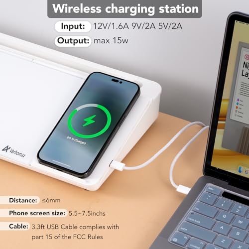 Varhomax Glass Desk Whiteboard with Wireless Charger, Desktop Dry Erase White Board with Storage, to Do List Memo Notepad for Home and Office - color: Wireless Charger-white