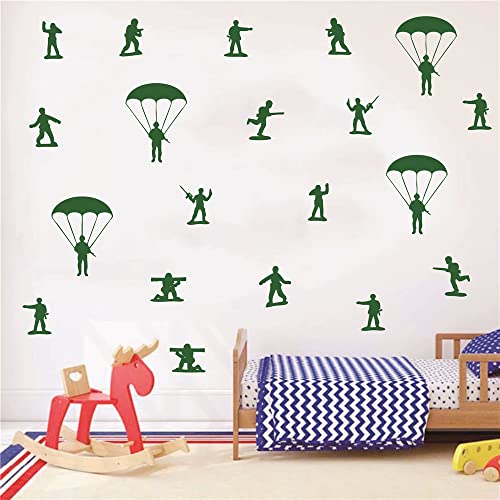 Home Interior Kids Room Armyman Soldiers Paratroopers DIY Wall Decor Stickers Parachute Wall Decal for Teens Bedroom Living Room Decor Poster AFN104 (Army Green) - color: Army Green