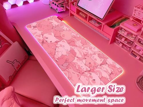 JMIYAV Pink RGB Gaming Mouse Pad 31.5x12 Inch PC XL Large Extended Glowing Led Light Up Desk Pad Non-Slip Rubber Base Computer Cute Mousepad Mat Desk Accessories Gaming Setup Dreamy Cats - color: Dreamy Cats