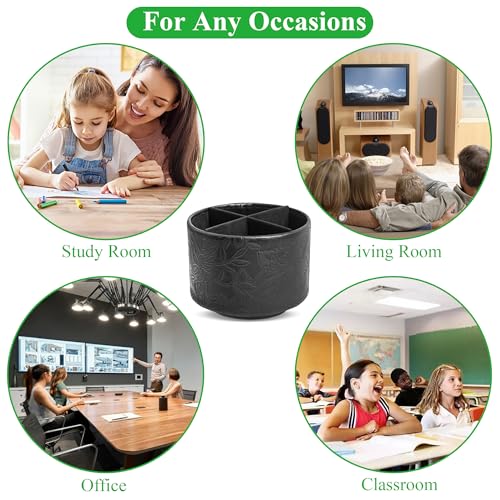 Round Leather Art Supply Organizer,Remote Control Holder,360 Degree Spinning,Multi-Functional Pencil Holder,4 Compartments Desktop Stationary Organizer(1-Carved Black) - color: 1-Carved Black
