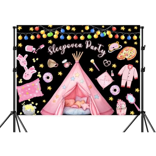 9x6ft Sleepover Party Backdrop for Girls, Pink Pajama Pillows Background Spa Makeup Party Decorations Backdrop Banner Photo Booth Props - color: Pink, size: 9X6FT