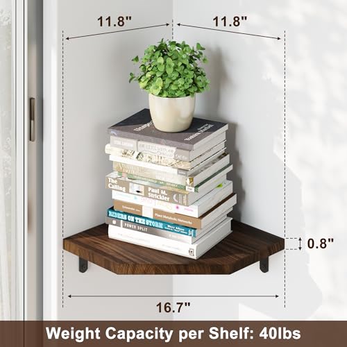 Alsonerbay Corner Shelf Wall Mount, Set of 2 Floating Corner Shelves with Cord Hole, Rustic Wood Shelves for TV, Speaker, Cable Box, Game Console for Bedroom Living Room Kitchen, Carbonized Black - color: Carbonized Black