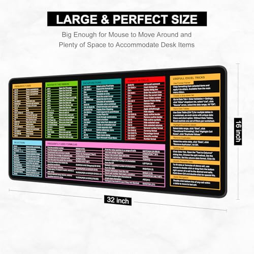 Desk Pad, 32" x 16" XXXL Extended Large Gaming Mouse Pad, Desktop Decor Desk Mat, Men Women Office Supplies and Accessories, Cute Anime Mouse Mat for Laptop & Keyboard, Excel Shortcuts - color: A-excel Shortcuts