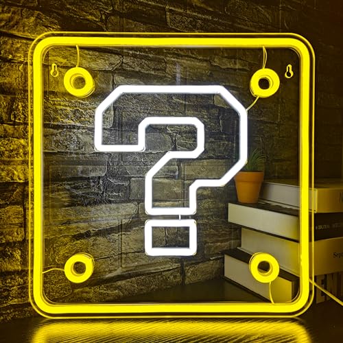 Question Block Neon Sign,Dimmable Question Square Neon Light for Game Room,Man Cave,Kids Room Wall Decor,USB Powered Led Night Lights Gamer Gifts for Boys, Kids - color: Question Block