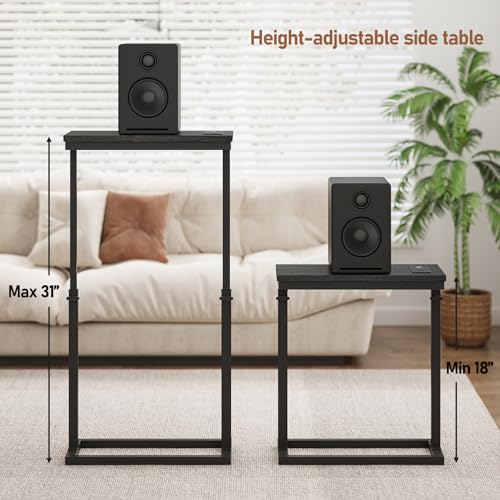 TUTOTAK End Table with Charging Station, Side Table, Tall Couch Table, Sofa Table, Living Room, Bedroom,Black TB01BK084 - color: Black, size: 1 Pack, style: With Plug