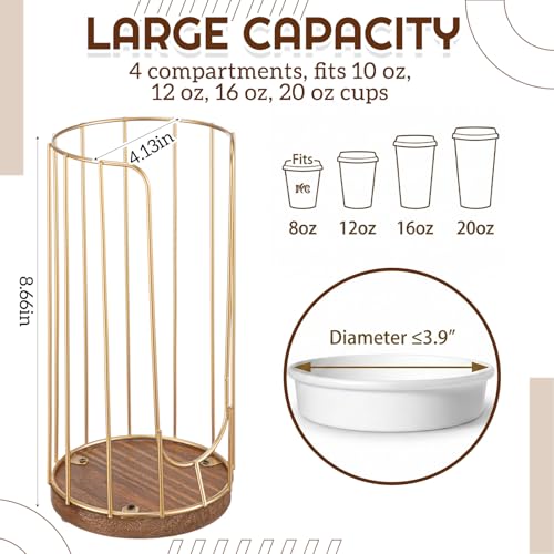 Geelin 18oz Adjustable Coffee Cup Dispenser with Wooden Base, Cup and Lid Holder, Cups Holder Organizer for Coffee Pod Straw and Lid Storage(1-compartment Single,Color 2) - color: Color 2, style: 1-Compartment Single