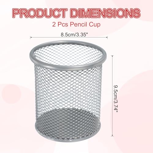 uxcell 2Pcs Mesh Pencil Holder, Metal Pen Cup Desk Organizer Makeup Brush Cup Holder for Home, Office, Classroom(Silver) - color: Silver