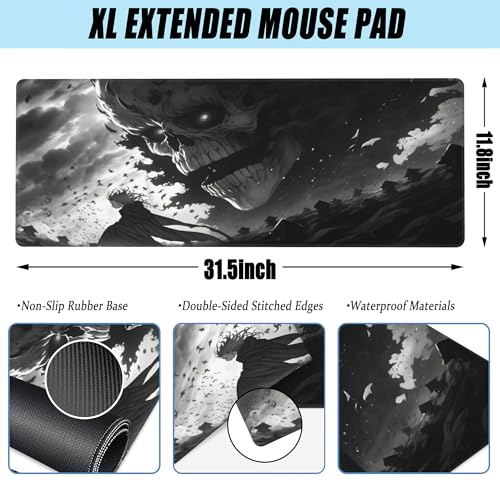 Desk Mat,Horror Anime Manga Large Gaming Mouse Pad for Desk XL,Anime Scene Desk Pad,Extended Big Computer Keyboard Mouse Pad with Non-Slip Base and Stitched Edge 31.5"x11.8" - color: Horror Anime Manga, size: XL-31.5"x11.8"