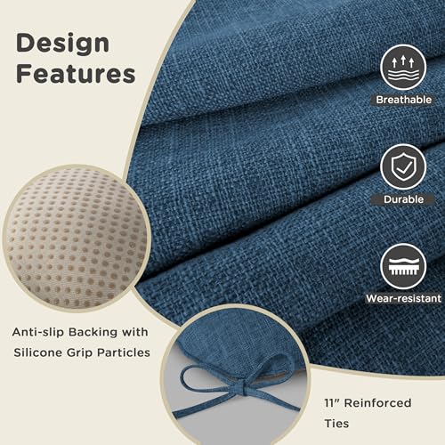 AddGrace Chair Cushions for Dining Chairs Set of 1 Kitchen Seat Cushions with Ties and Non Slip Backing Tufted Indoor Seat Pad for Kitchen Dining Room 18" x 17" x 3" Navy - color: Navy