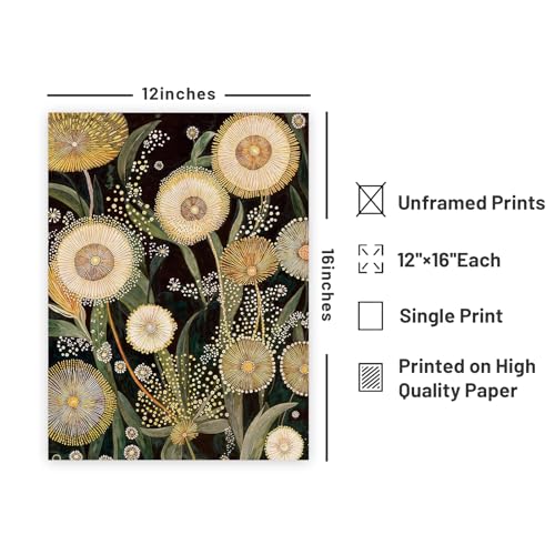 Vintage Wall Art Abstract Prints Posters Flower Wall Art Dandelion Painting Pictures Inspired Floral Decor Minimalist Classic Decor Aesthetic 12x16inch Unframed for Living Room Bathroom Bedroom - color: Black and yellow, size: 12"L x 16"W