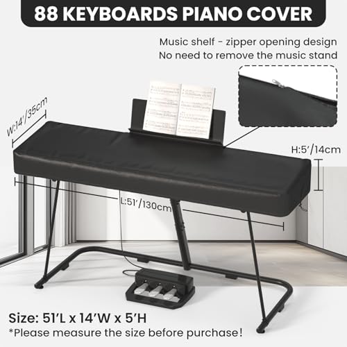 BENVOL 61/88 Keys Piano Cover - Waterproof Dustproof Keyboard Protector with Music Stand Zipper, Adjustable Drawstring, Soft Spandex Fabric for Yamaha, Casio 61/88-Key Digital Pianos (88keys-black) - color: 88keys-black