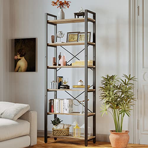 IRONCK Bookshelf 6-Tier Ladder Shelf 110 lbs or Shelf Display Shelf Vintage Industrial Style Bookcase for Home Office, Living Room - color: Industrial Brown