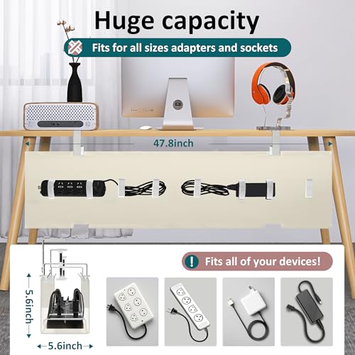 Extra Large 48" Under Desk Cable Management Tray for Standing Desk, No Drill Clamp On Wire Hider, Heavy Duty Anti-Sag Cord Organizer, Cable Tray for Studio & Dual Monitors (Beige, 47.8") - color: Beige, size: 47.8"×5.6"