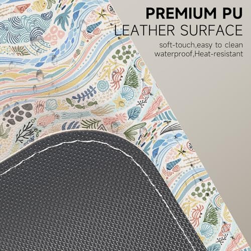 AUPET Leather Desk Blotters Large Mouse Pad – Geometric Art PU Desk Mat, Non-Slip Desk Pad Protector,Waterproof Desk Writing Pad for Office Home (Sea Waves, 23.6X13.7 inch) - color: Sea Waves, size: 23.6X13.7 inch