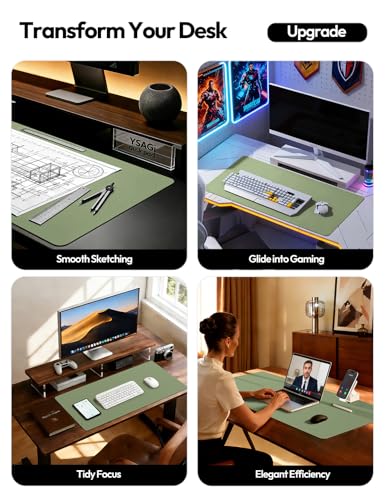 YSAGi Leather Desk Protector, Office Mat, Large Mouse Mat, Non-Slip PU Leather Blotter, Laptop Desk Pad, Waterproof Writing Pad for Office and Home (Bamboo Green, 47.2" x 23.6") - color: Bamboo Green, size: 47.2" x 23.6"