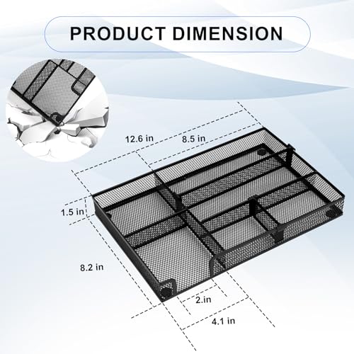 SANWICH Desk Organizer, Desk Drawer Organizer Tray with 2 Adjustable Compartments, Desktop Metal Mesh Office Desk Organizer, Multifunction Pen Organizer Set for Office School Home Makeup Supplies (1)