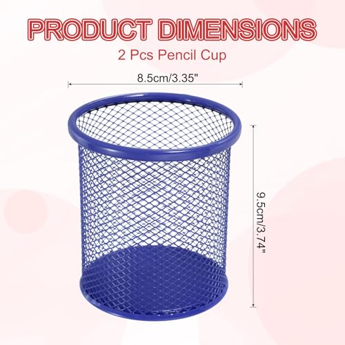 uxcell 2Pcs Mesh Pencil Holder, Metal Pen Cup Desk Organizer Makeup Brush Cup Holder for Home, Office, Classroom(Blue) - color: Blue