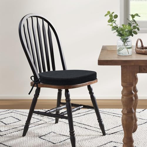 Shinnwa Kitchen Chair Cushions Set of 2, High-Resilience Foam Windsor Seat Pads, Dining Chair Cushions with Ties & Textured Cover, 2 Pack, 16.5 x 15.5 x 2, Charcoal - color: Charcoal, size: 2 Count (Pack of 1)