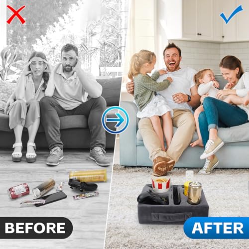G GOOD GAIN Couch Cup Holder Pillow-Sofa Cup Holder Cozy Buddy | Bed Drink Caddy Holds Tablet, Remote, Snacks | Waterproof Anti-Spill Sofa Beverage Tray for Car, Park, Beach, Picnic, Boat, RV(Grey) - color: Gray, size: 12.5 x 9.5 inches