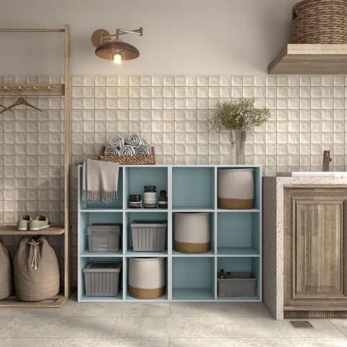 Homes: Inside + Out Apexa 6-Cube Storage Organizer Shelves, Stackable Wood Bookcase Fits Cubby Bins for Organization, Dorm Teen Room Decor & Home Office, Light Blue - color: Light Blue, size: 6-cube