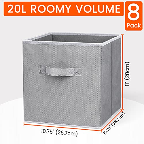 Criusia Storage Cubes - 11 Inch Heavy Duty Fabric Closet Bins for Shelves, Cube Organizer - 8 Pack Collapsible Decorative Storage Bins Baskets for Organizing Clothes Blankets Toys (Grey) - color: Grey, size: Medium -11 inches