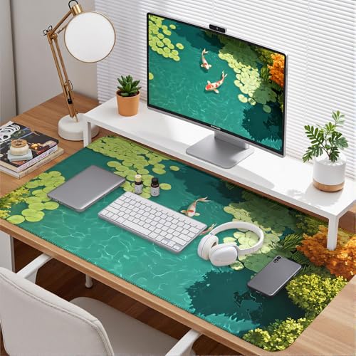 Japanese Koi Fish Desk Mat Pad XXL Large Lofi Serene Pond Playmat Gaming Mouse Pad Desktop Mat for Office,Computer,Keyboard,Laptop and Home 31.5 X 15.7inch - color: A7- Koi Fish