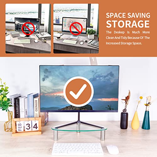 Hemudu Clear Glass Computer Monitor Riser / Triangle Desktop Universal Corner Stand for Computer Monitor & Laptop HD01T-003 - color: clear