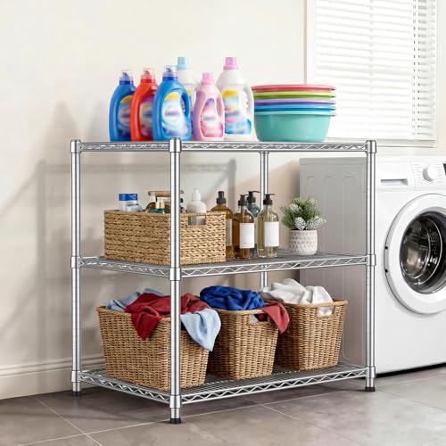 24"Depth Metal Wire Shelving Unit Storage Shelves Adjustable Kitchen shelf Microwave Stand Sturdy Steel Bakers Rack Standing Organizer 1650LBS for Commercial Pantry Garage Factory industrial warehouse