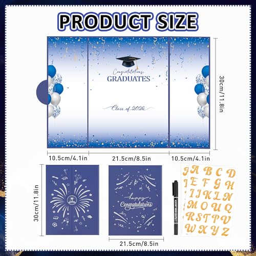 Graduation Decorations 2026, Blue White Graduation Guest Book DIY Kit, Class of 2026 Signature Book with Gold Letter Stickers and Pen, Congratulations Graduates Party Favors and Table Decor - color: Blue White