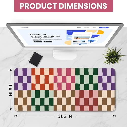 Large Mouse Pad for Desktop, Cute Desk Mat Pad Protector for Work & Gaming, Aesthetic Pretty Anti-Slip Laptop Blotter Cover for Office School Home Supplies, Checkered, 31.5" x 11.8" - color: K-Checkered, size: 31.5L x 11.8W inches