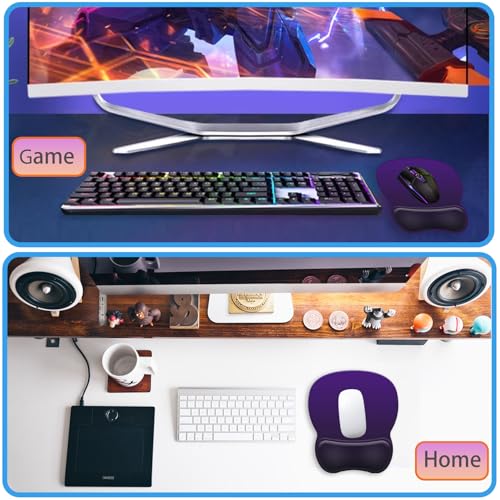 Ergonomic Mouse Pad with Wrist Rest, Comfortable Gel Concave Mouse Pad with Non-Slip Base, Pain Relief Mouse Pads with Smooth Wrist Support for Office & Home (Deep Violet) - color: Deep Violet