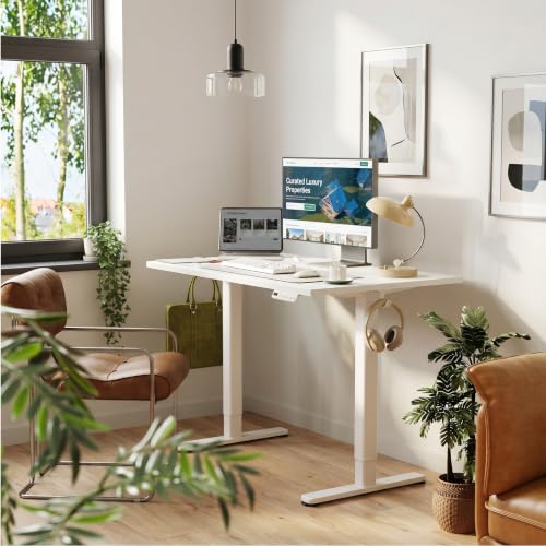Claiks Electric Standing Desk 48 x 24 Inches, Motorized Sit Stand Desk with 3 Memory Presets & Cable Management, Spacious Ergonomic Computer Workstation for Dual Monitors & Gaming Setup, White - color: White, size: 48 Inch