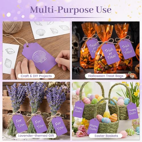 SallyFashion 120PCS Gift Tags with String Attached, 1.6 x 2.8 inch Purple Paper Tags for Wedding Birthday Gifts DIY - color: Purple