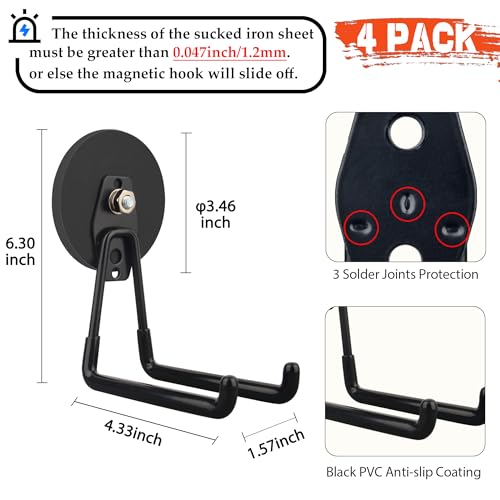 ULIBERMAGNET Strong Magnetic Hooks,Large Magnet with Hooks for Heavy Duty Tools,Jig Saw,Hose, 4 Pack Heavy Duty Magnetic Hooks for Hammer Drill,Circular Saw,Garden Tool(3.46inch/Black) - style: 3.46" Ultimate Black Hooks XL 4PC