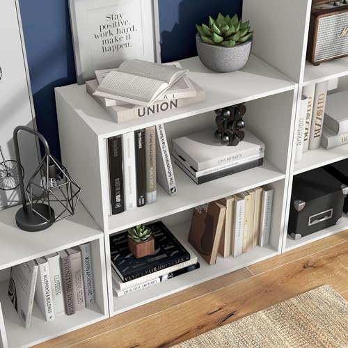 Homes: Inside + Out Apexa 2-Tier Cube Storage Organizer Shelves, Stackable Wood Bookcase Fits Cubby Bins for Organization, Dorm Teen Room Decor & Home Office, White - color: White, size: 2-tier