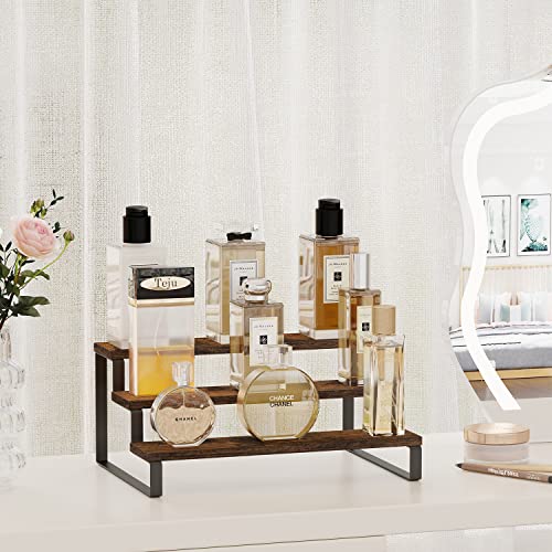 YINMIT Wooden Display Riser Stand, Tiered Perfume and Cologne Organizer Stand, 3 Tier Spice Rack Organizer, Rustic Display Shelf for Candles (3 Tier) - color: 3 Tier,Brown
