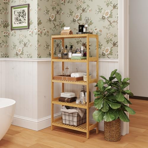 Bamboo Shelf,Bamboo Shelf Stand Utility Storage Shelf Multifunctional Bathroom Kitchen Living Room Holder Plant Flower Stand (5-Tier) - size: 5-Tier-1