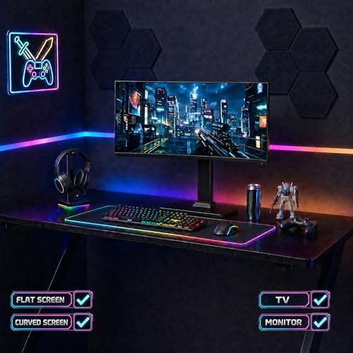 Perlegear Single Monitor Stand for 13-34 Inch Screens, Universal Small TV Stand with Swivel, Tilt, 360° Rotation and 5 Height Settings, Holds 44 lbs for Office, Max VESA 100x100mm, PGTVS29 - style: Single Monitor Stand