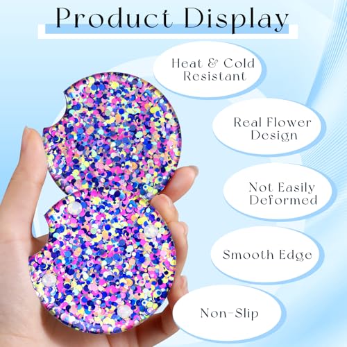 Swooflia Flower Car Cup Holder Coasters for Women - 2.75 Inch Cute Resin Clear Automotive Drink Cupholder Insert Car Accessories 2 Pack Bling Color - color: Bling Color