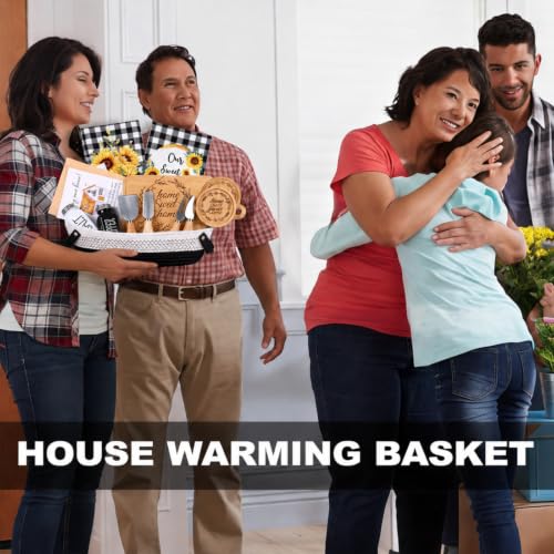 14 Pcs House Warming Gift New Home Gift Basket with Bamboo Serving Board, Dish Towels, Cheese Knife Set, Key Holder for Couples Women Men Clients, Closing Gift for Home Buyers, New Homeowner