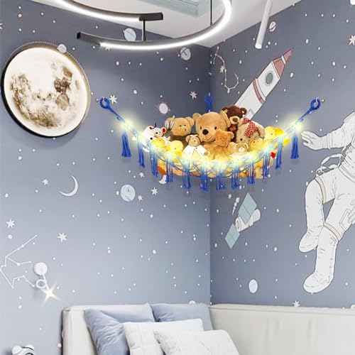 CERETIA Stuffed Animal Hammock with LED Light, Large Stuffed Animals Storage Corner Plushie Net for Kids Room Decor, 2 Packs Royal Blue - color: Royal Blue, size: Large-(Package of 2)