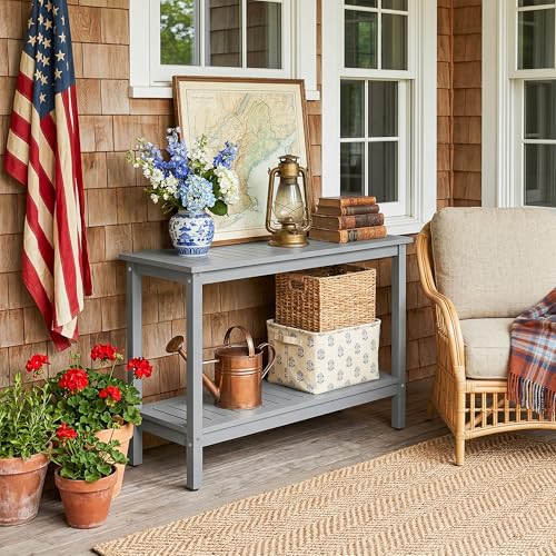 SUPER DEAL 48 inch Outdoor Console Table, 2-Tier Solid Wood Side Table Multifunctional Buffet Bar Storage Organizer with Adjustable Feet for All-Weather Indoor Outdoor Porch, Grey - color: Grey